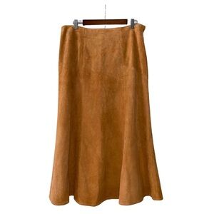 VINTAGE 1980s SUEDE SKIRT AVON FASHIONS BOHO GRUNGE SIDE ZIP SIZE 17/18 MCM TAN